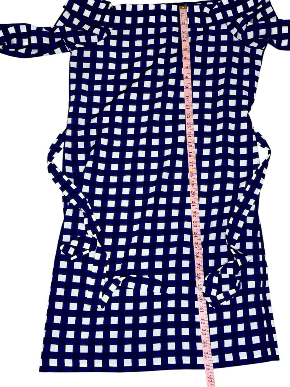 Banana Republic Navy and White Off-Shoulder Gingham Belted Dress Size M Tall - Picture 11 of 11